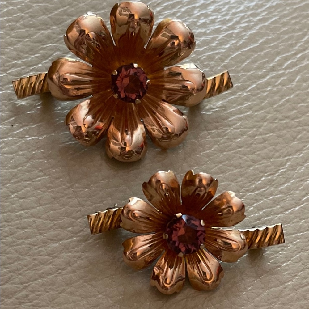 Van Dell vintage set of 2 flower brooches/pendants ‘Rose Gold’